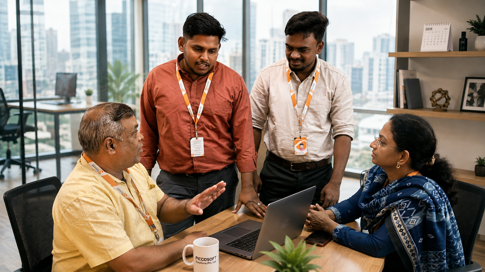 Team collaborating on laptop